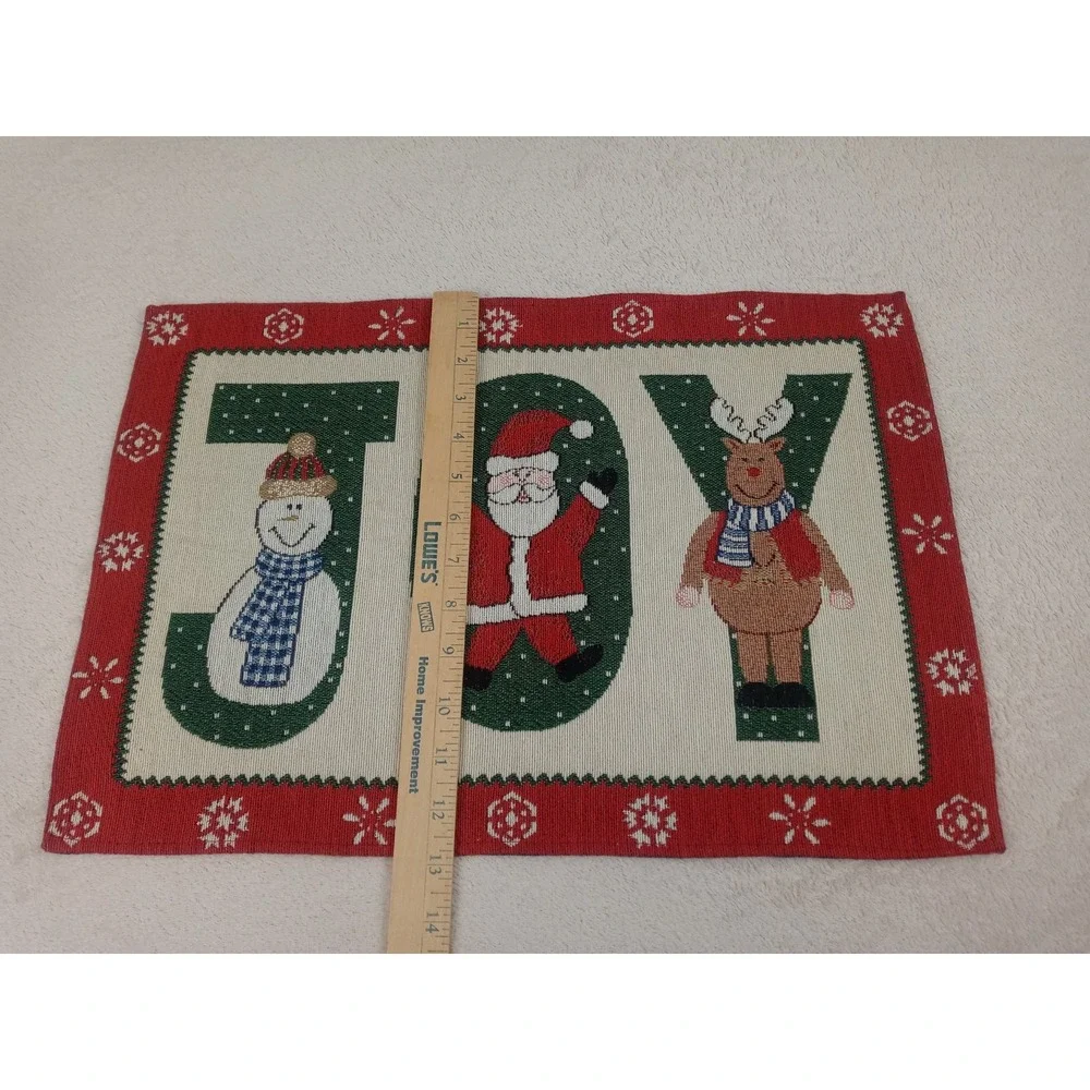 Holiday JOY Placemats Set of 4 Snowman‎ Santa Reindeer Christmas Decor